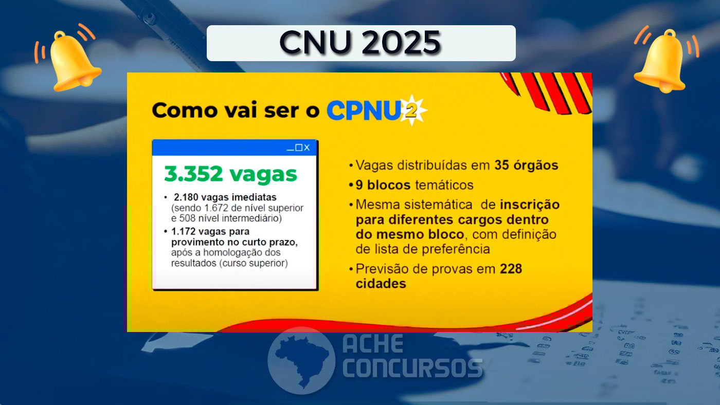 CNU 2025 terá 3.352 vagas em 35 órgãos; veja lista