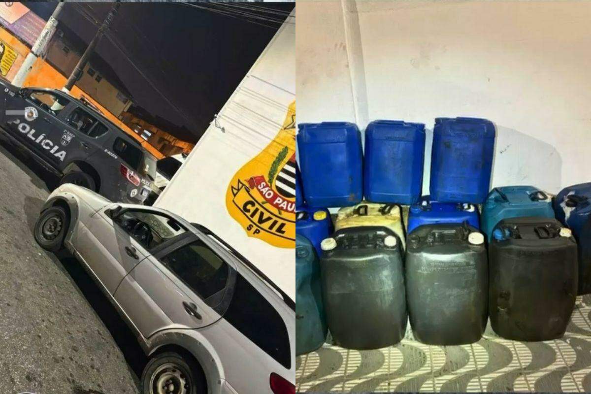 Bandidos atacam em locomotiva em São Vicente e são presos com 600 litros de óleo diesel furtados